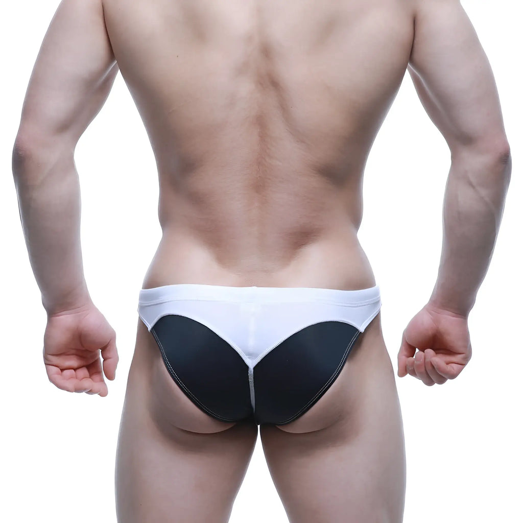 MetroMaleWear WAHOO swim bikini black 4989-20 white and black two-tone briefs with sleek contoured design