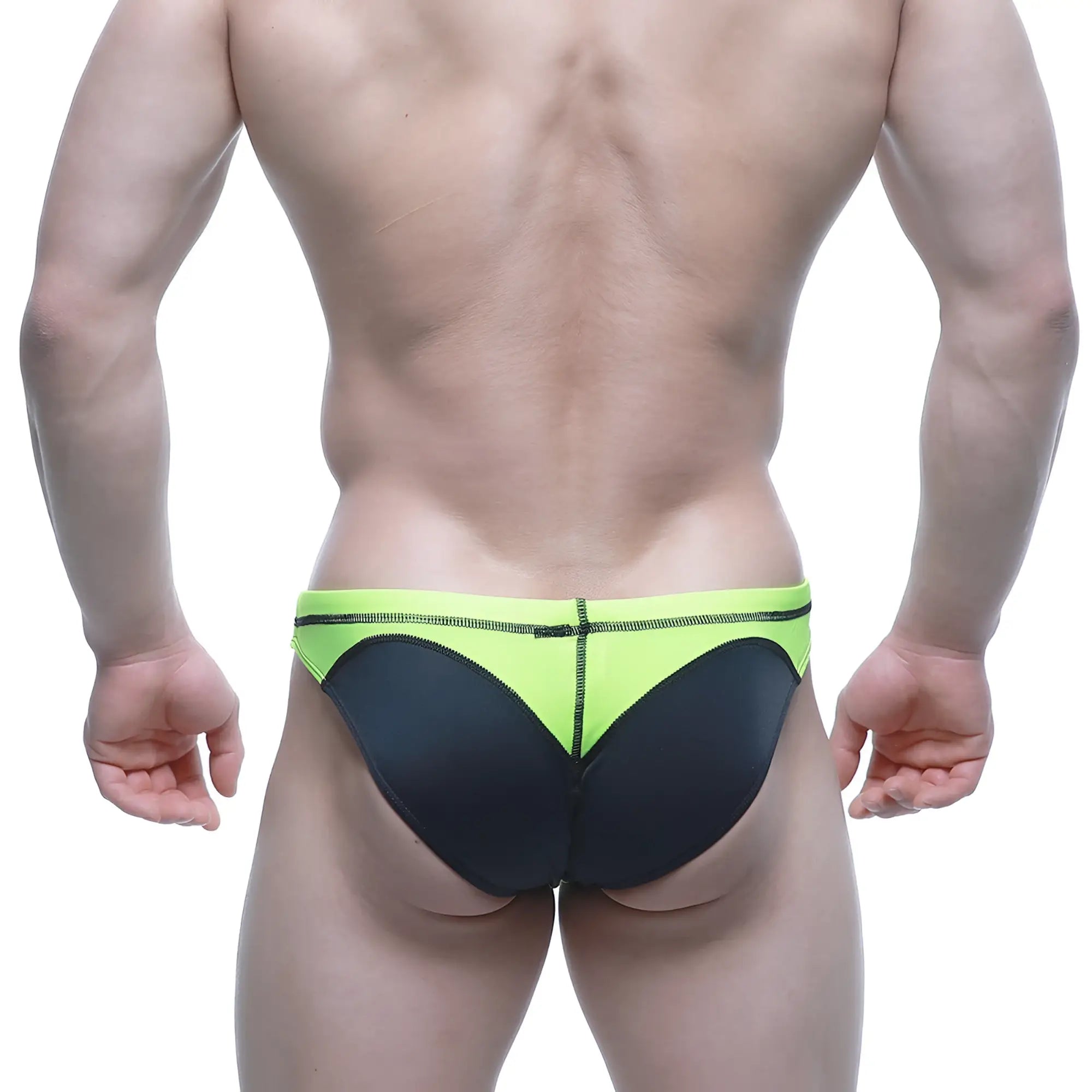 MetroMaleWear WAHOO swim bikini neon green athletic briefs with bold black contrasting design for active wear
