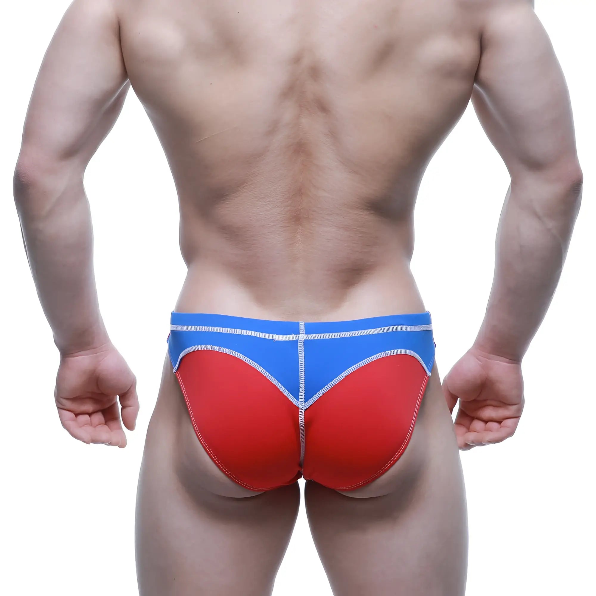 MetroMaleWear WAHOO swim bikini red 4989-12 with blue and red athletic briefs and white stitching details