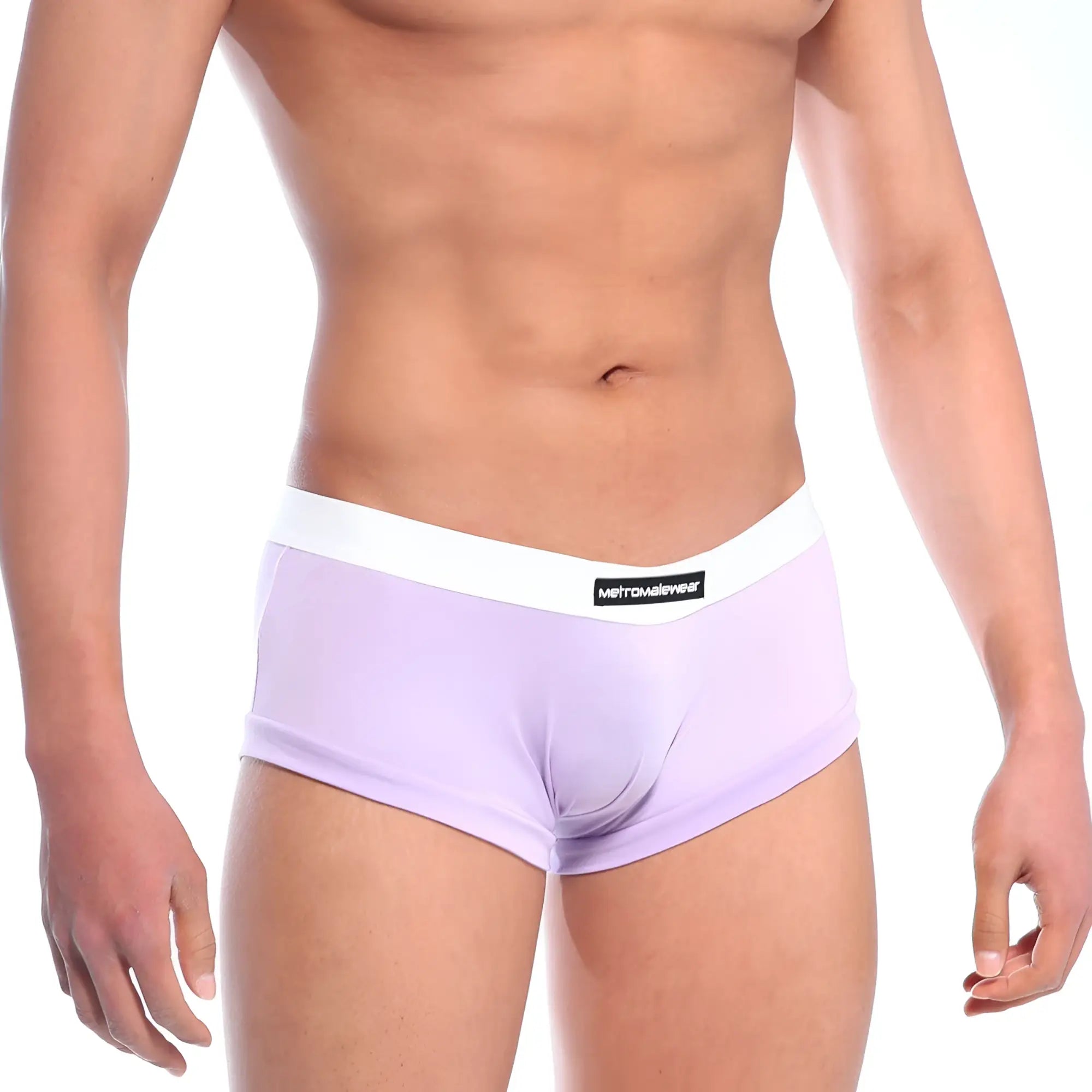 Light purple men’s briefs with white waistband and mettamalewear label metro malewear waistband boxster violet 2110-09
