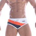 MetroMalewear wave swim brief orange 4918-14 striped white orange navy blue swim trunks with white drawstring