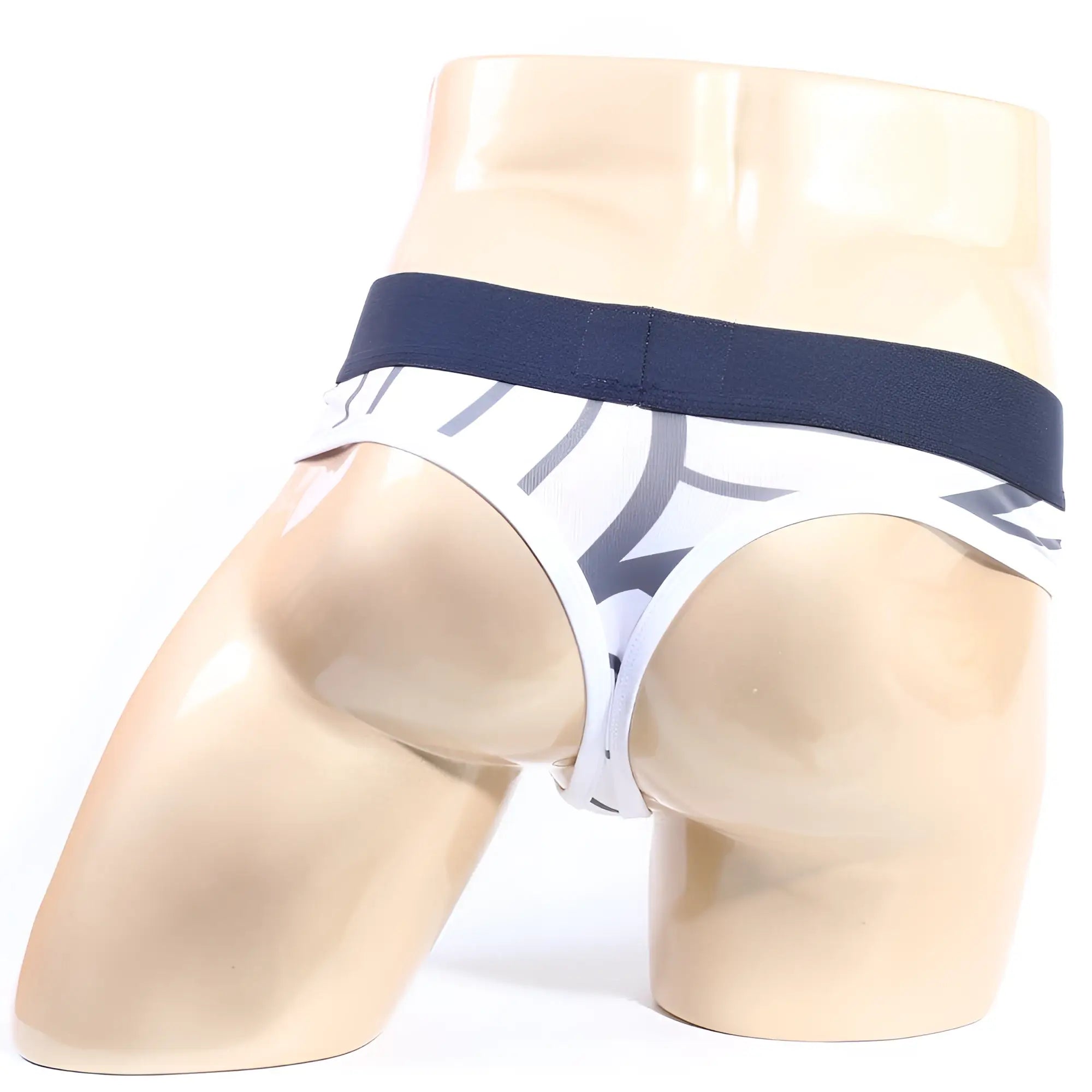 White and navy blue patterned men’s briefs with sleek modern design from MetroMaleWear Web Thong 5012-40