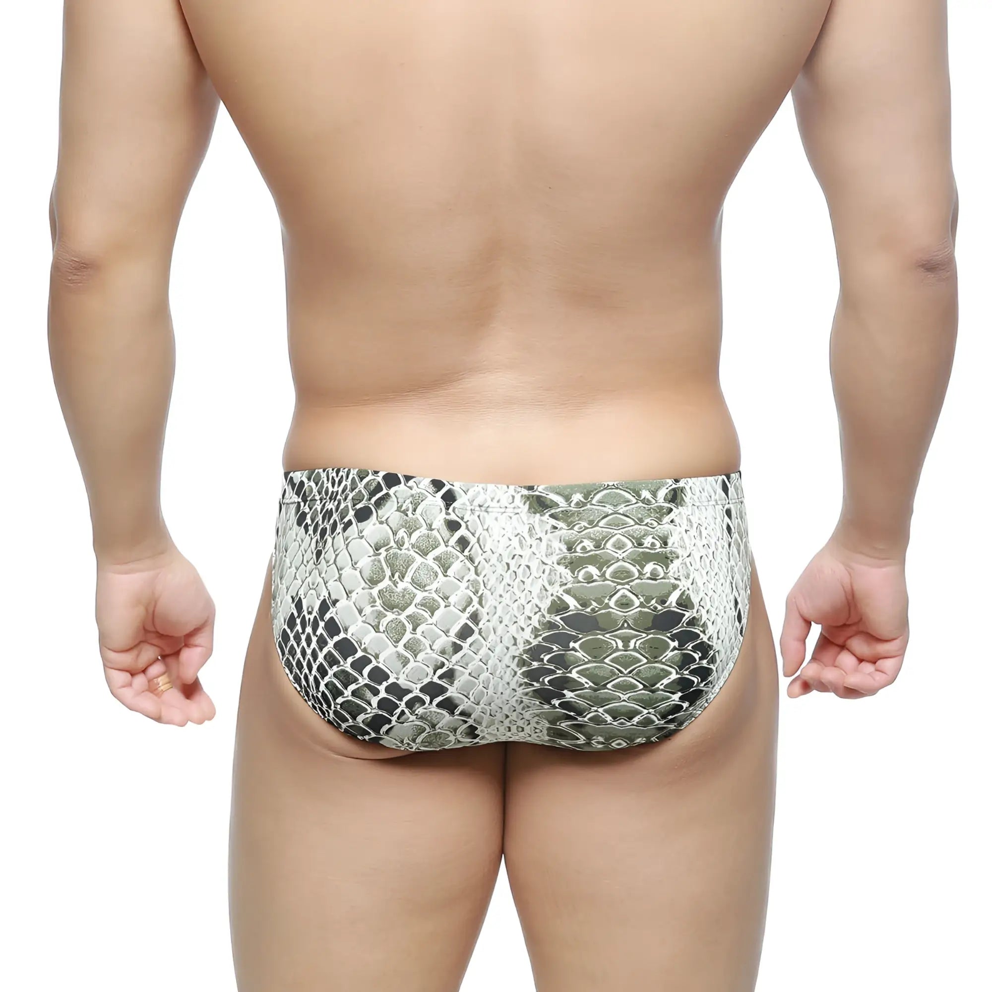 Silver and black snake-scale patterned swim trunks from metromalewear wild bikini 5103-95 for men