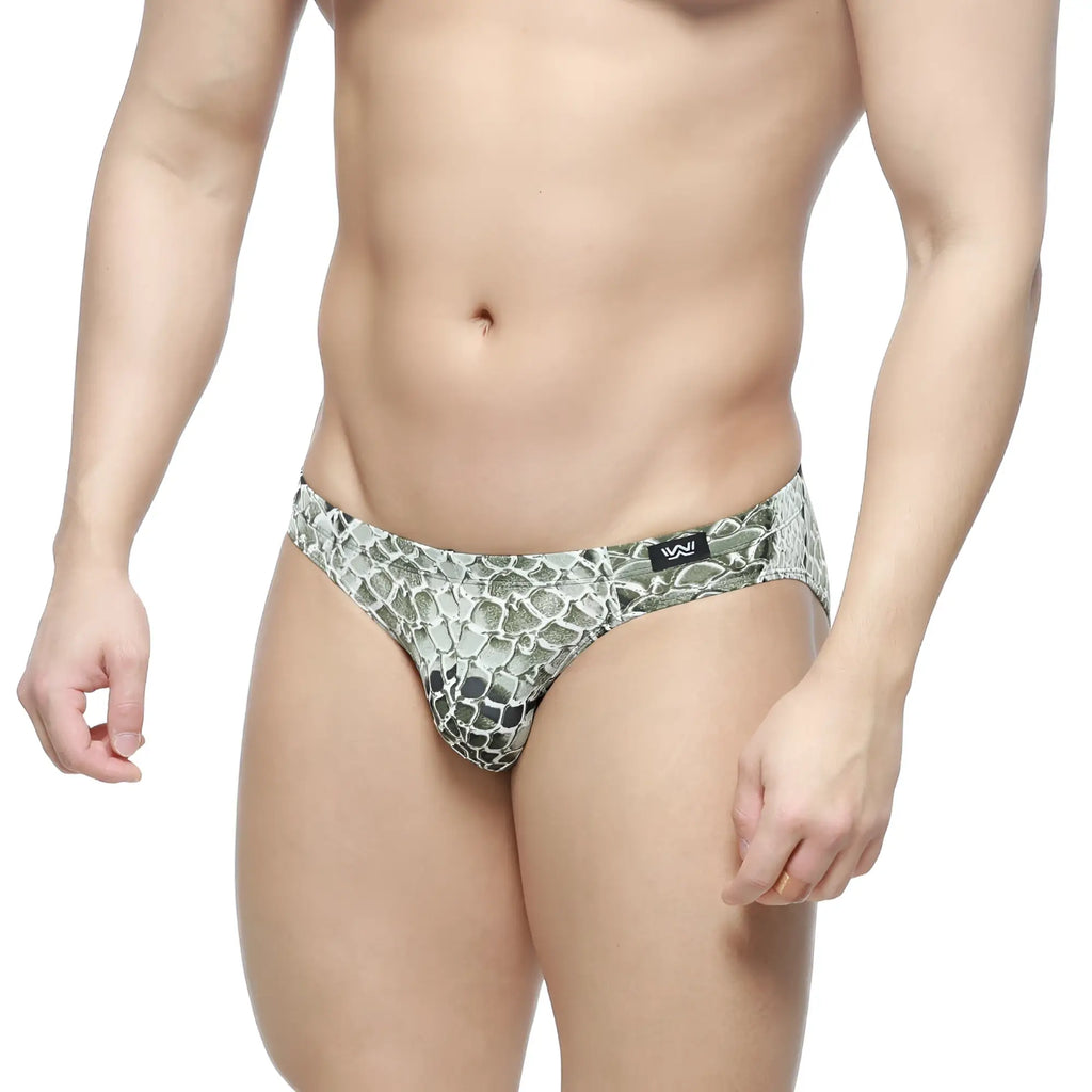 MetroMaleWear Wild Bikini 5103-95 snake-print men’s briefs in metallic silver and black with a sleek design