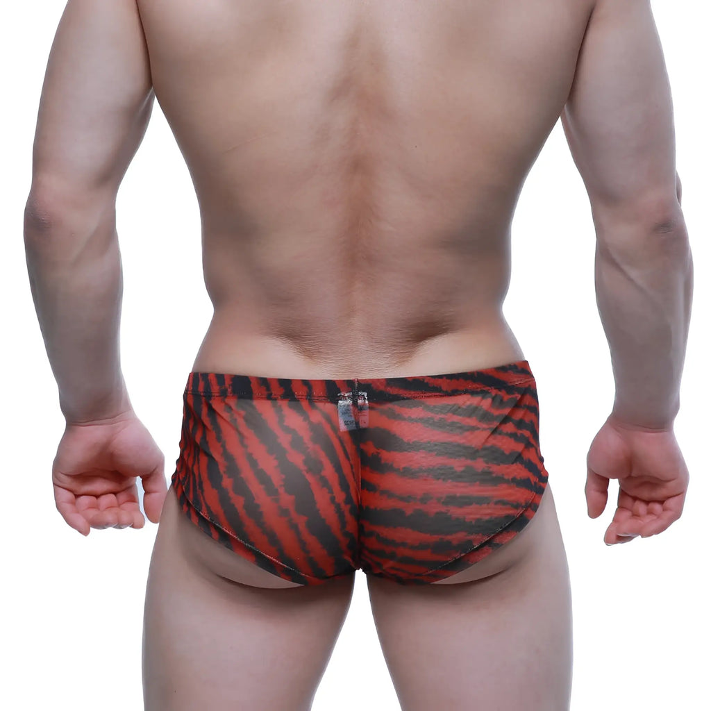 MetroMaleWear wild trunk 2125-80 red and black tiger-striped mesh swim trunks with breathable fabric
