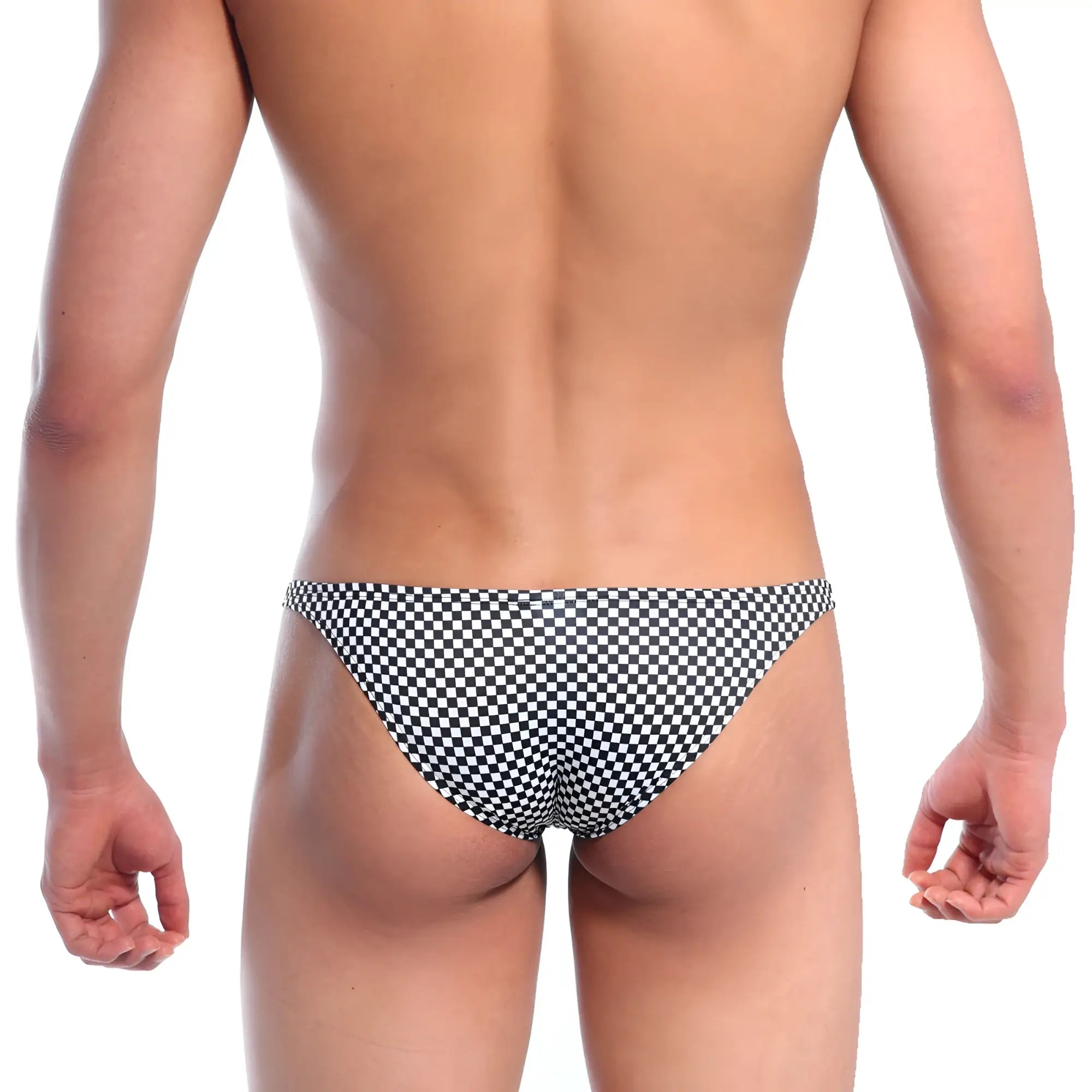 Black and white checkered swim trunks metroMalewear xtreme bikini mosaic 6005-40 for beachwear