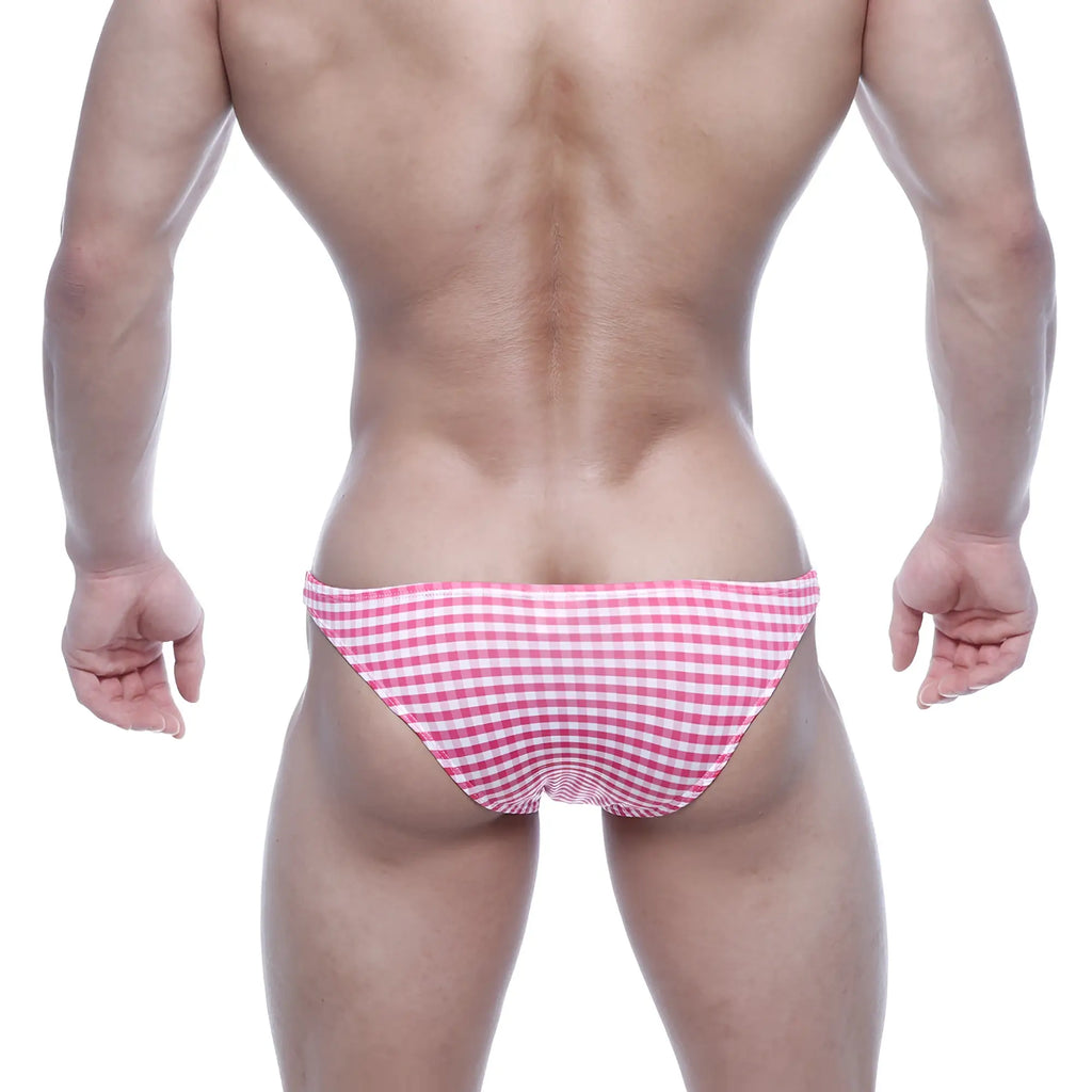 Metro male wear xtreme bikini briefs in pink and white gingham pattern for comfortable daily wear