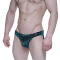 Metro male wear zafiro bikini 5103-m67 teal and black swim trunks with tropical leaf pattern for beachwear