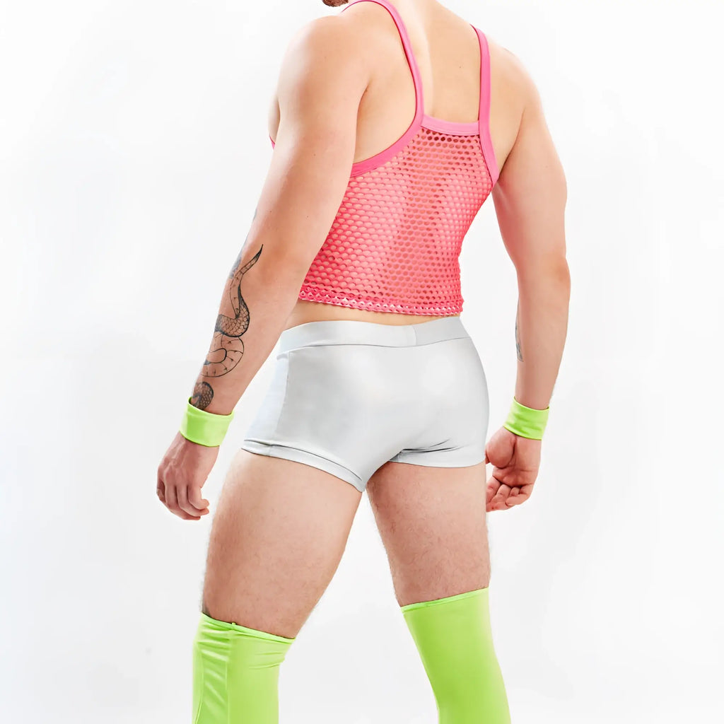 Pink mesh tank top with thin straps and fitted design from miami jock barbie men’s sexy halloween costume mjt010