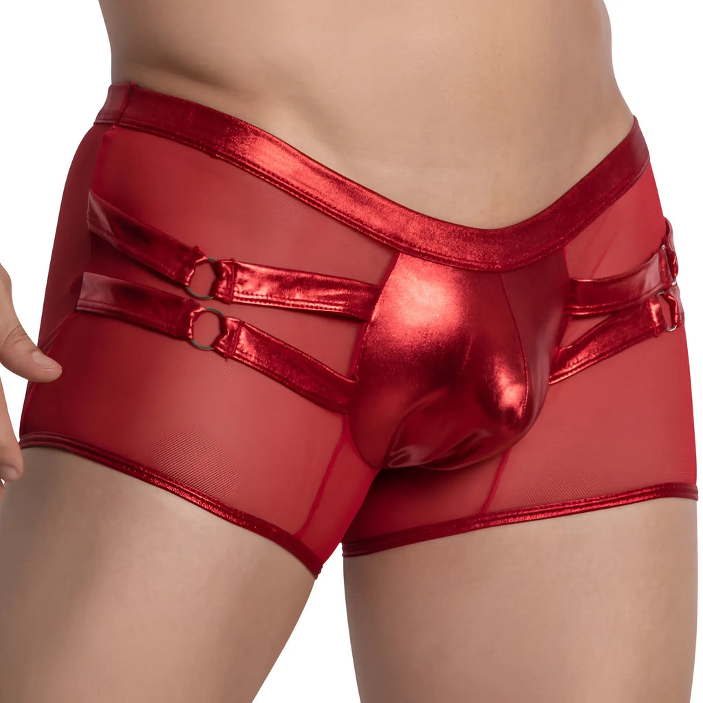 Miami Jock MJG009 metallic red mesh briefs with shiny red straps and silver metal rings for bold style