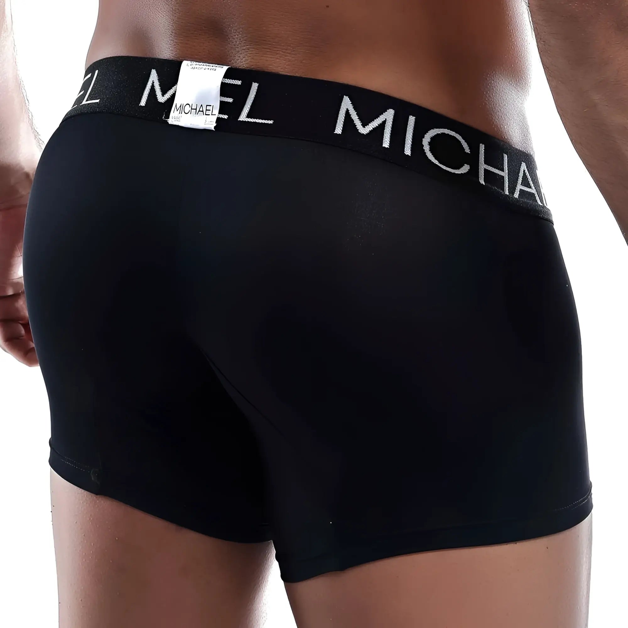Black michael mlg009 boxer trunk briefs with white logo band offering comfortable fit and support