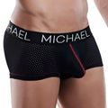 Black michael mlg013 boxer trunk men’s boxer briefs with perforated mesh design and red stitching accents