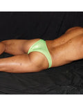 Fluor green micro bikini underwear by Arroyman featuring a sleek design and minimal coverage shown on a model.