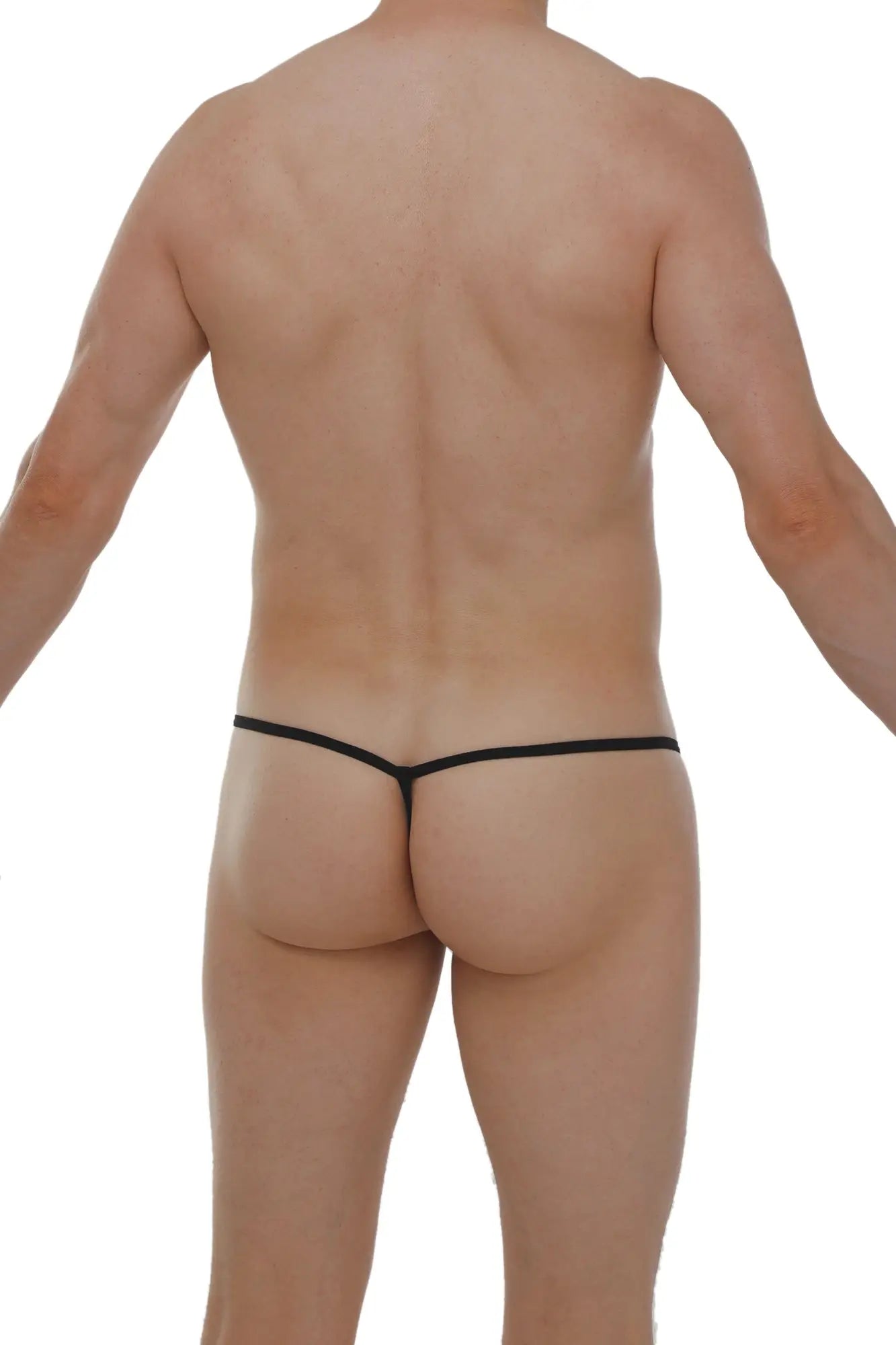 Black thong micro g-string lace with thin sleek design showing front side in delicate lace material