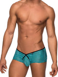 Men’s teal and black patterned micro shorts tranquil abyss briefs with a wavy design in sea blue black large