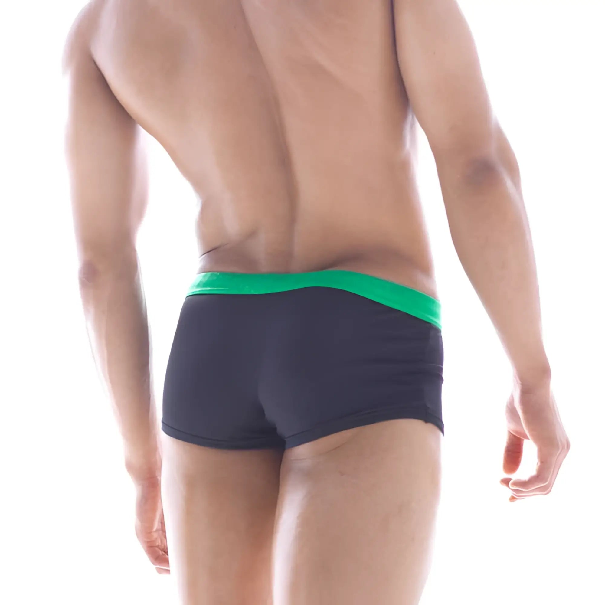 MIIW emerald square cut trunk swimwear size M black swim trunks with vibrant green waistband for swimming