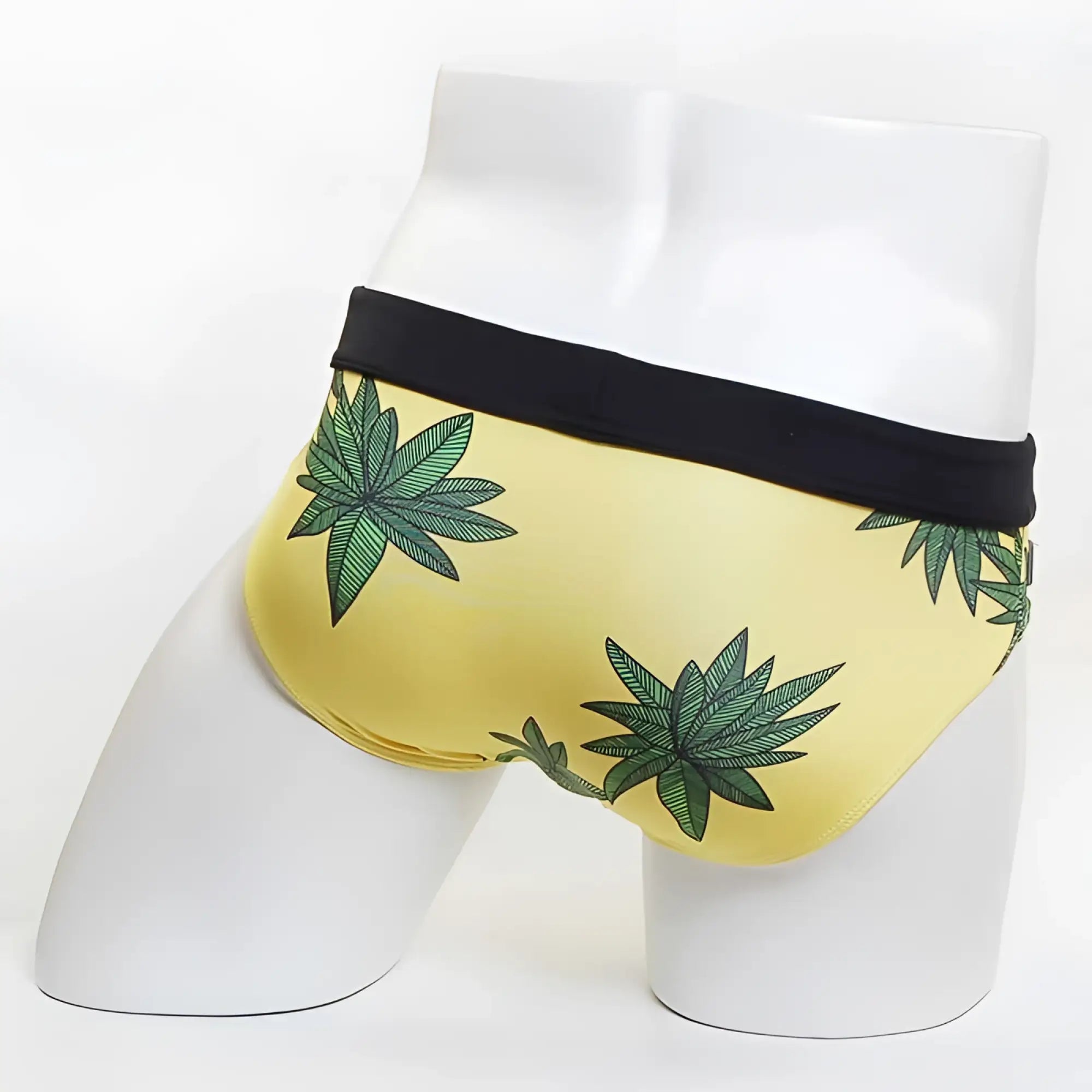 Yellow miiw floral beach bikini swimwear size s with green cannabis leaf print swim trunks and black waistband