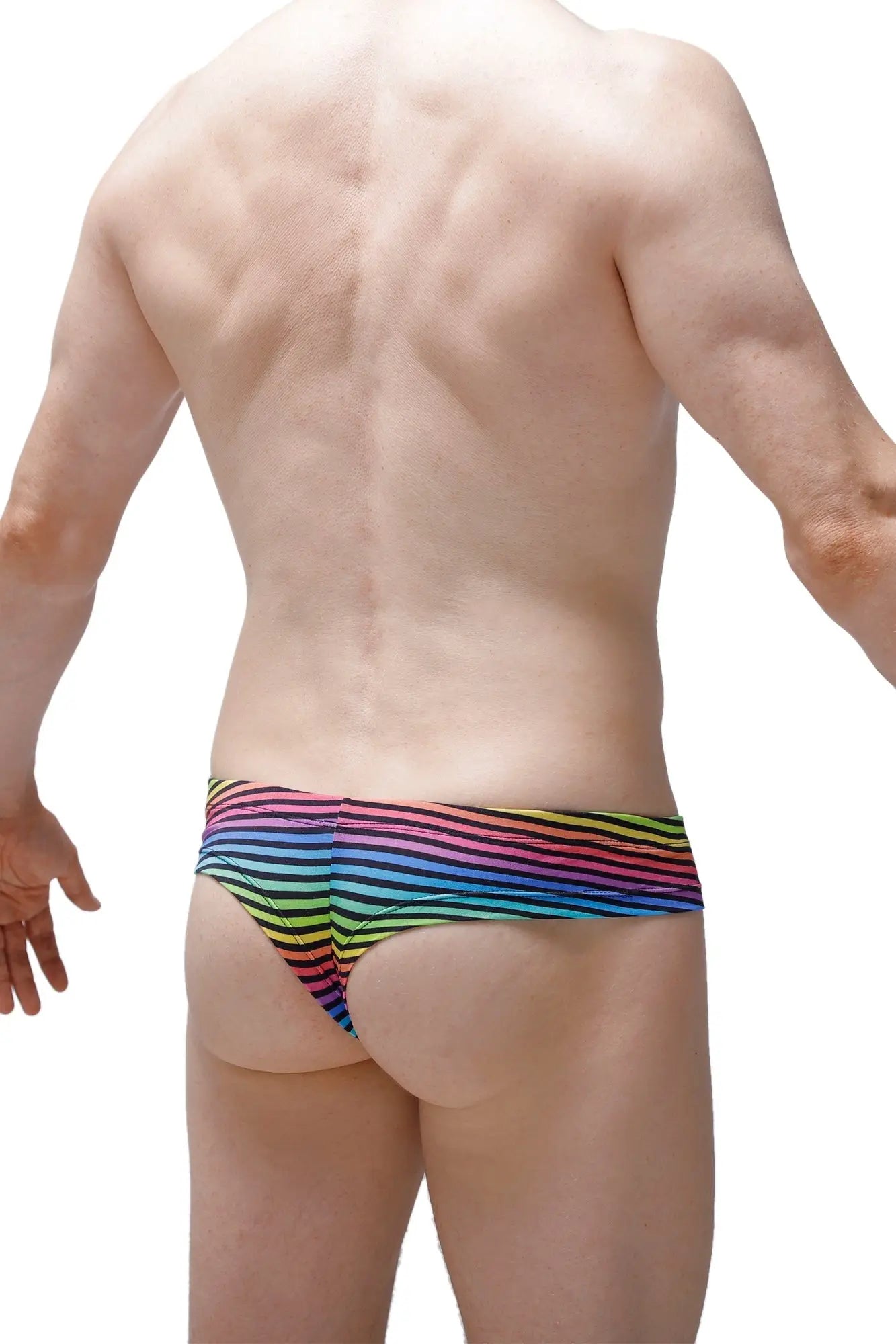 Mini boxer monti rainbow-striped swim trunks with snug form-fitting design for comfortable swimwear use