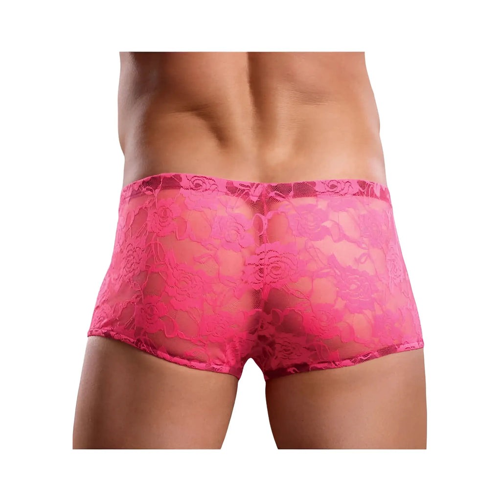 Bright pink lace mini short briefs with a neon floral pattern in large size
