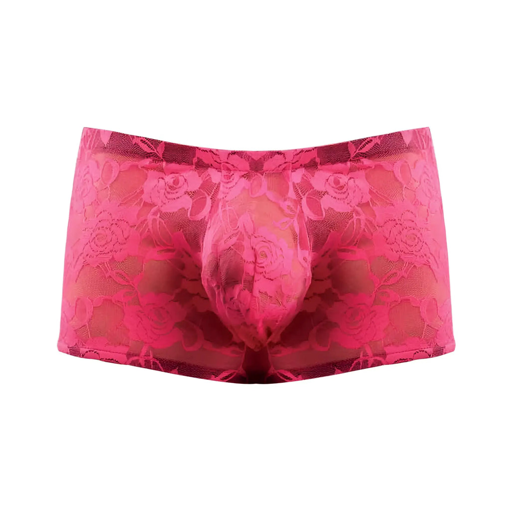 Fuchsia lace mini short briefs with rose pattern in neon hot pink large featuring delicate lace material