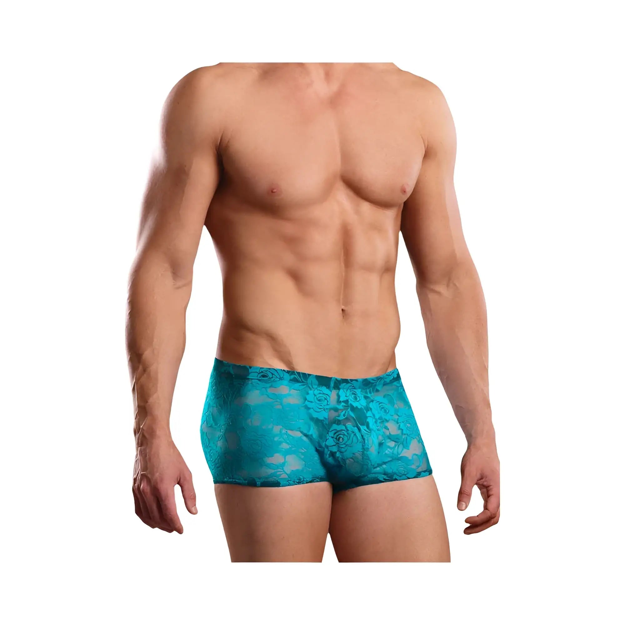 Teal lace boxer briefs with floral pattern in small mini shorts neon lace turquoise blue design