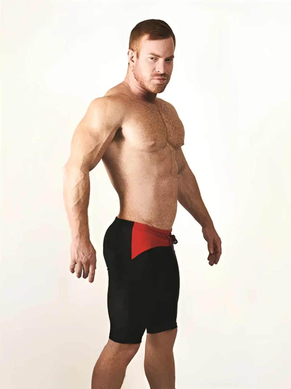 Mister b urban mallorca cycle shorts in black and red with bold geometric design size m shown from the back side