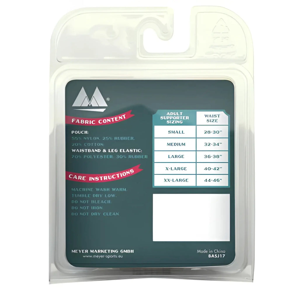 Dark green packaged mm original edition bike style adult supporter with size chart and fabric content details, size m