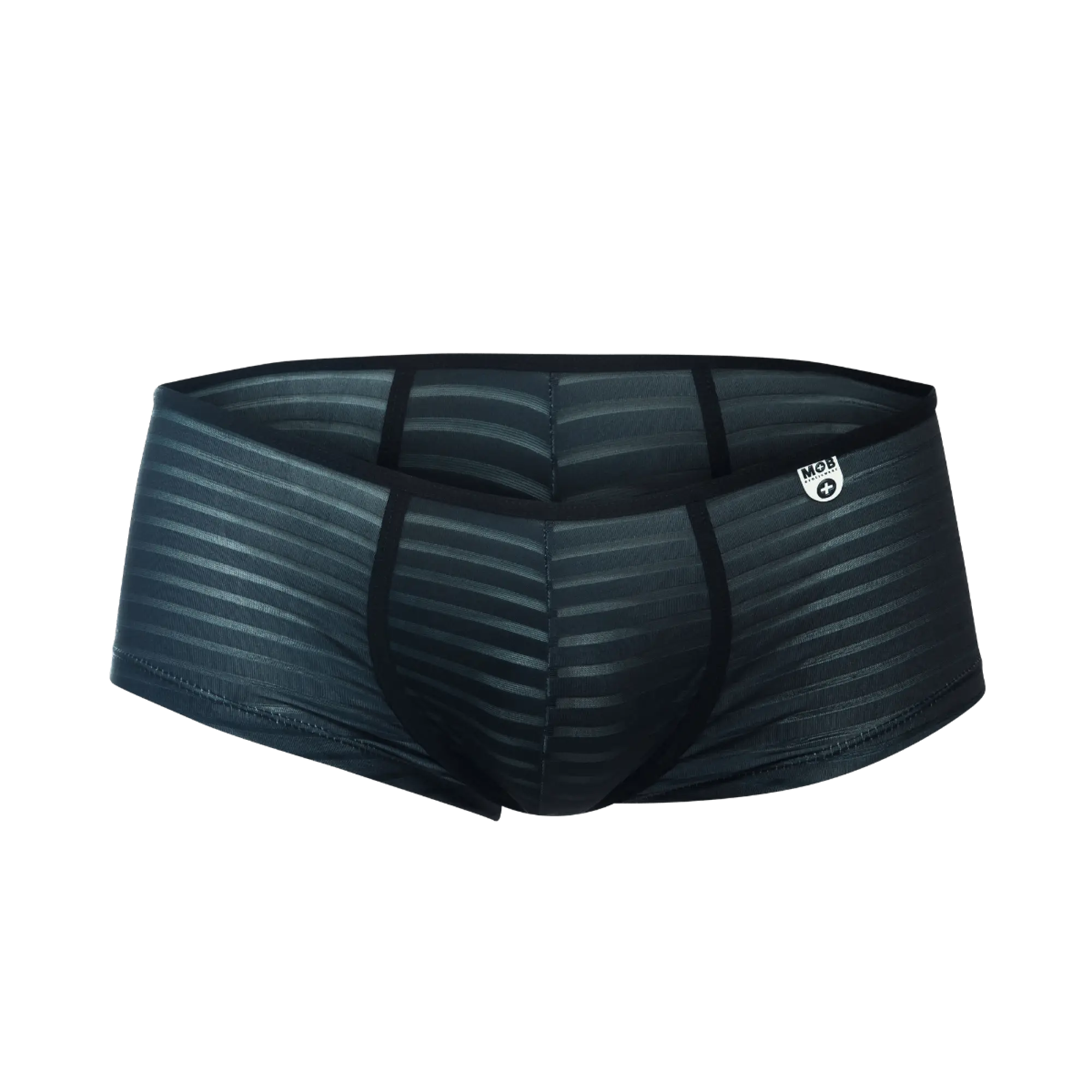 Black mob boyshort briefs with subtle stripe pattern and reinforced side seams for comfortable support