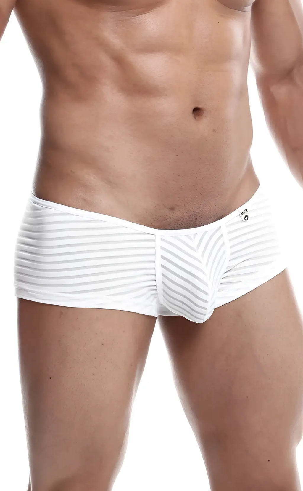Mob boyshort white striped briefs with a modern form fitting design for comfortable everyday wear