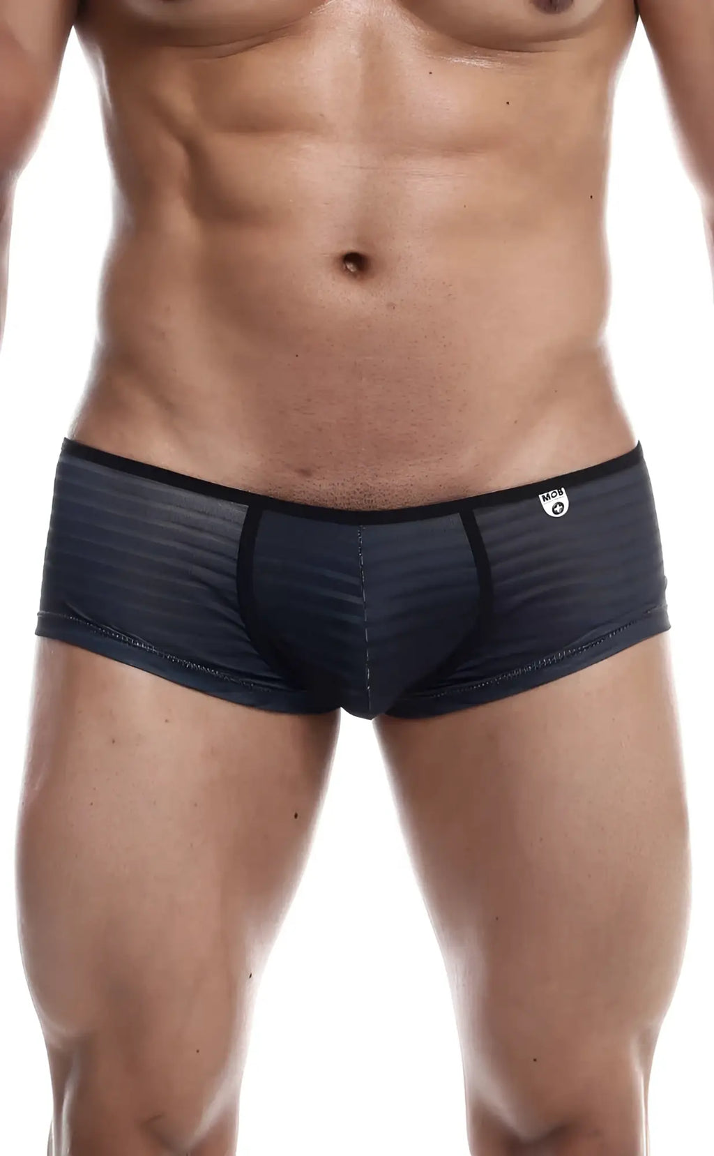 Black textured mob boyshort briefs with subtle striped pattern and black trim for comfortable everyday wear