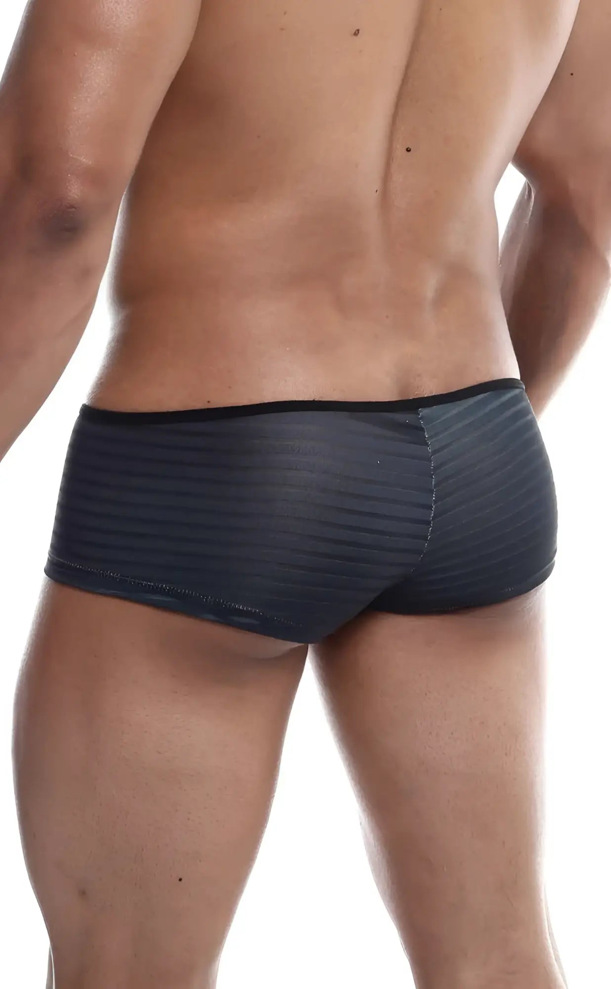 Black striped men’s briefs mob boyshort with subtle textured pattern and elastic waistband