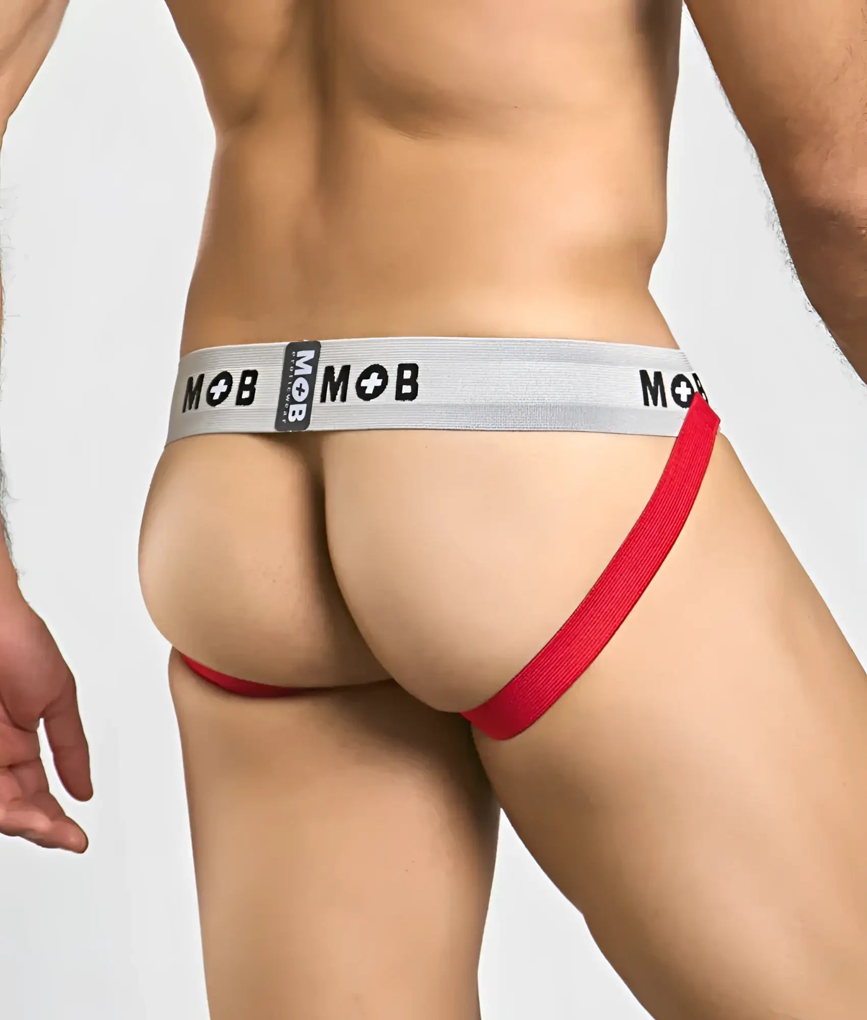 Red and gray mob classic jock 3 inches briefs with supportive contoured design for athletic use