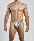 White men’s briefs with black waistband and card suit print design hipster g-string print mens thong outlet