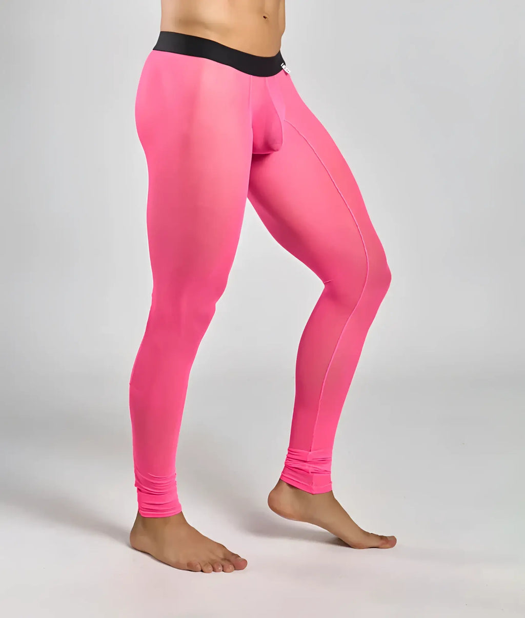 MOB Mesh Tights bright pink sheer mesh leggings with black elastic waistband for stylish comfort and breathability