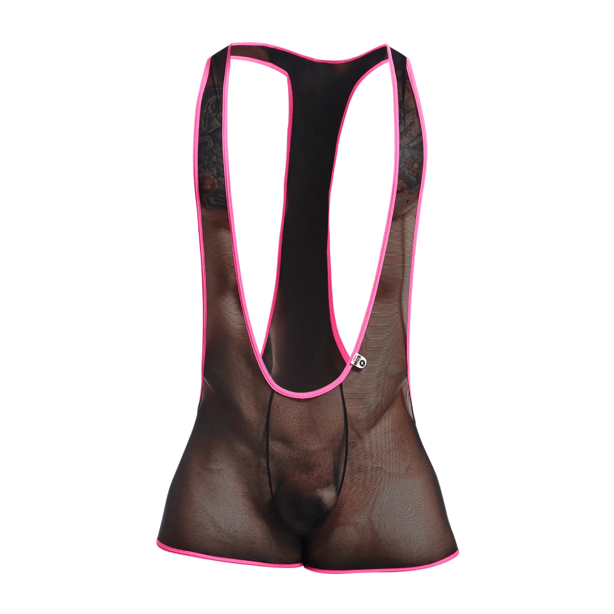 Black mesh cycling bib shorts with vibrant pink trim and lace detailing along the sides for comfortable rides