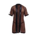 Brown leopard-print sheer robe with black satin trim and lace detailing from the MOB sultry robe and thong set