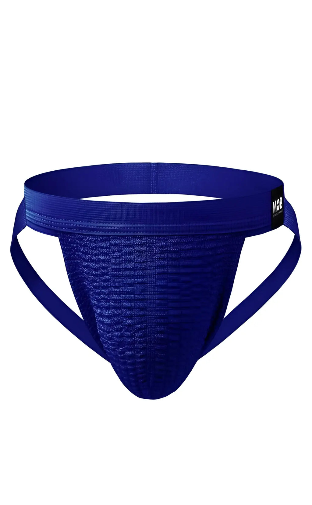 Royal blue MOB swim jockstrap athletic briefs with breathable mesh fabric and supportive side straps