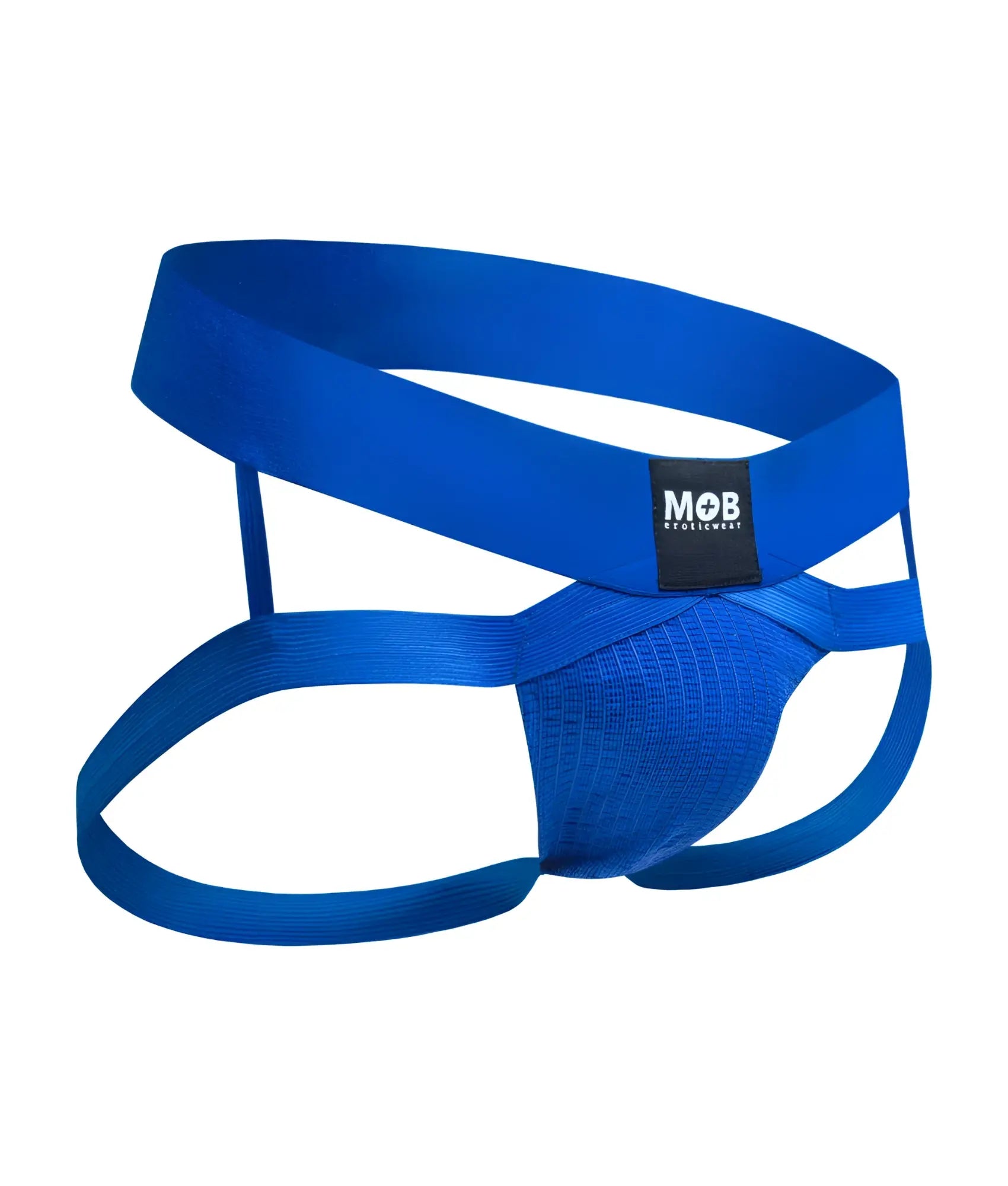Men’s x jockstrap bright blue seamless athletic briefs with supportive crisscross design and mob eroticwear logo