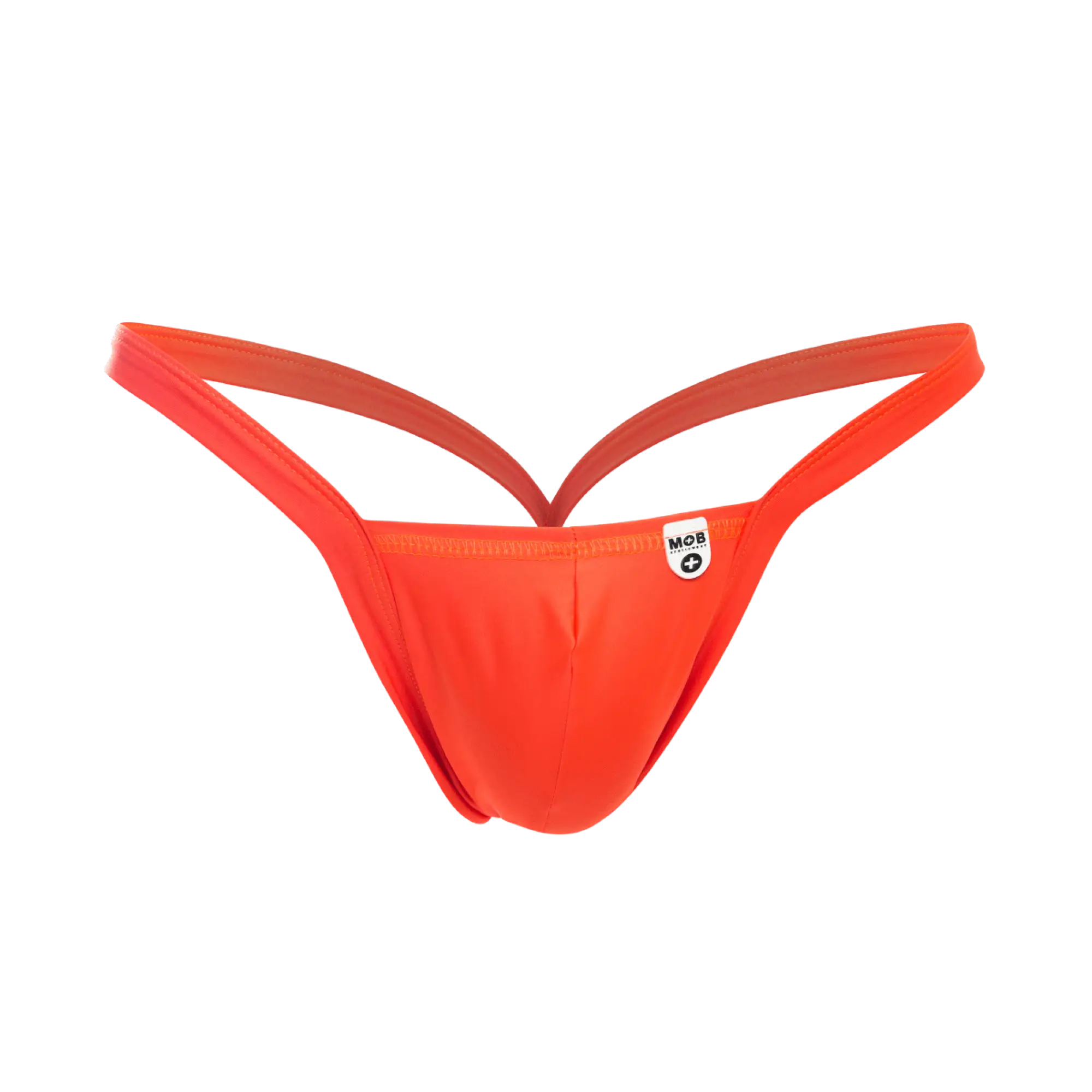 Vibrant orange mob y buns thong with sleek form-fitting design and thin straps shown from the back side