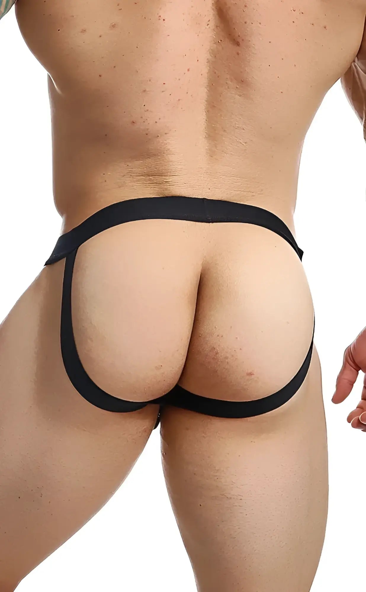 Black mob fisherman jock high-waisted briefs with sleek minimalist design in form-fitting stretch fabric