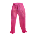 Bright pink mob fishnet pants with elastic waistband and small front tag made of mesh material