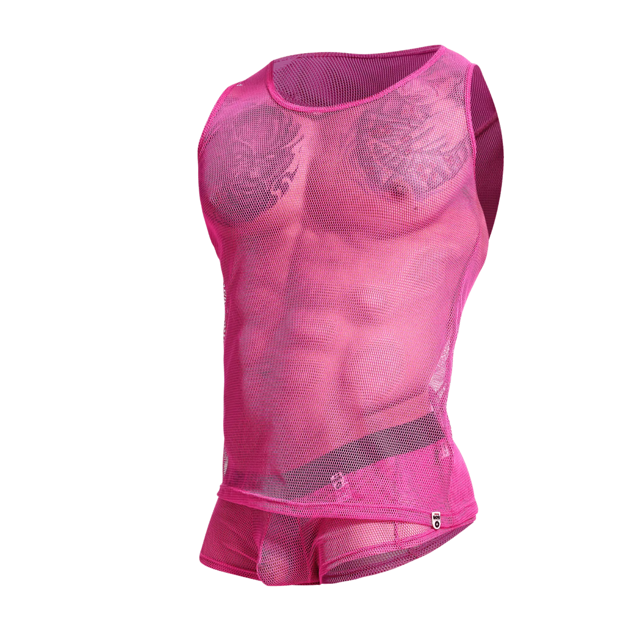 A vibrant hot pink mesh fishnet tank top with a fitted form-fitting design by MOB