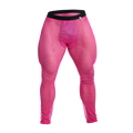 Bright pink mob fishnet tights with black waistband made of mesh material for stylish legwear