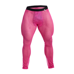 Bright pink mob fishnet tights with black waistband made of mesh material for stylish legwear