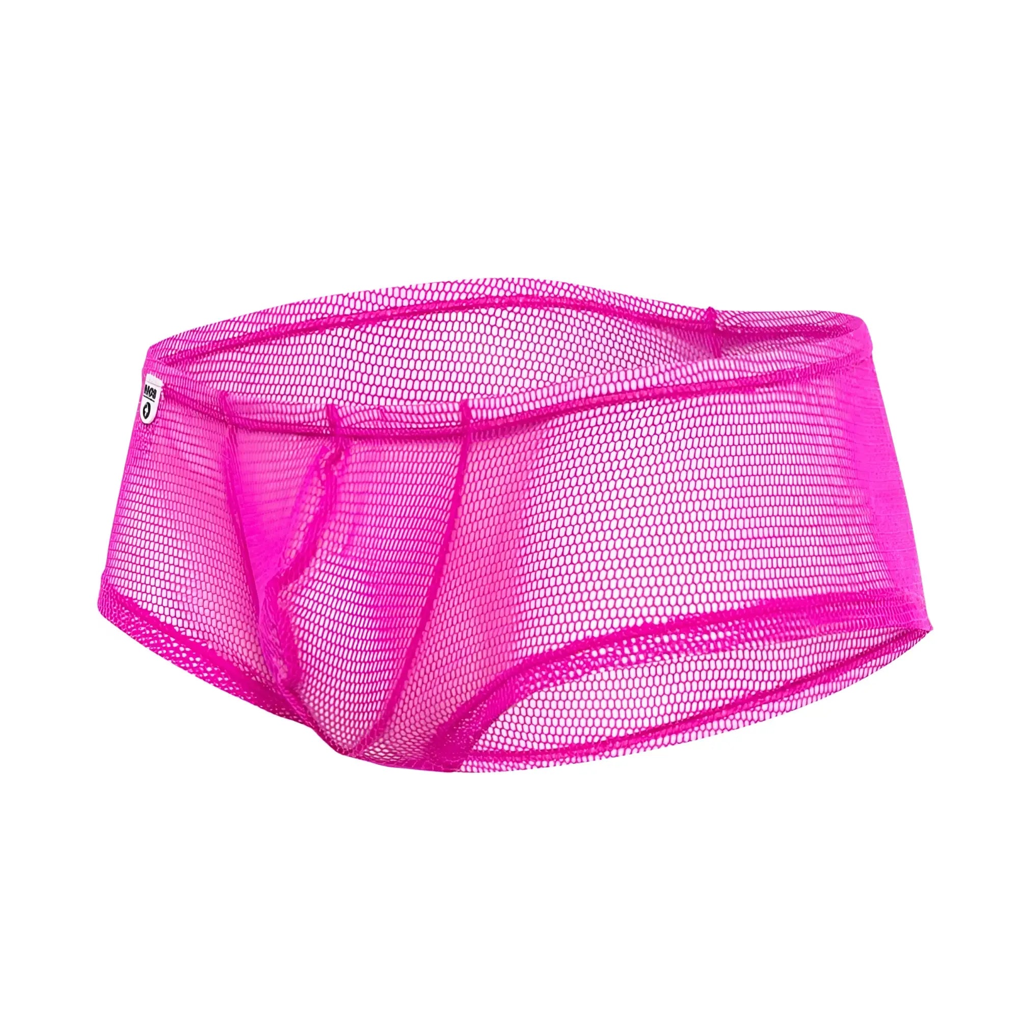 Bright pink mesh briefs with a snug form-fitting design from mob men’s fishnet boxer short collection