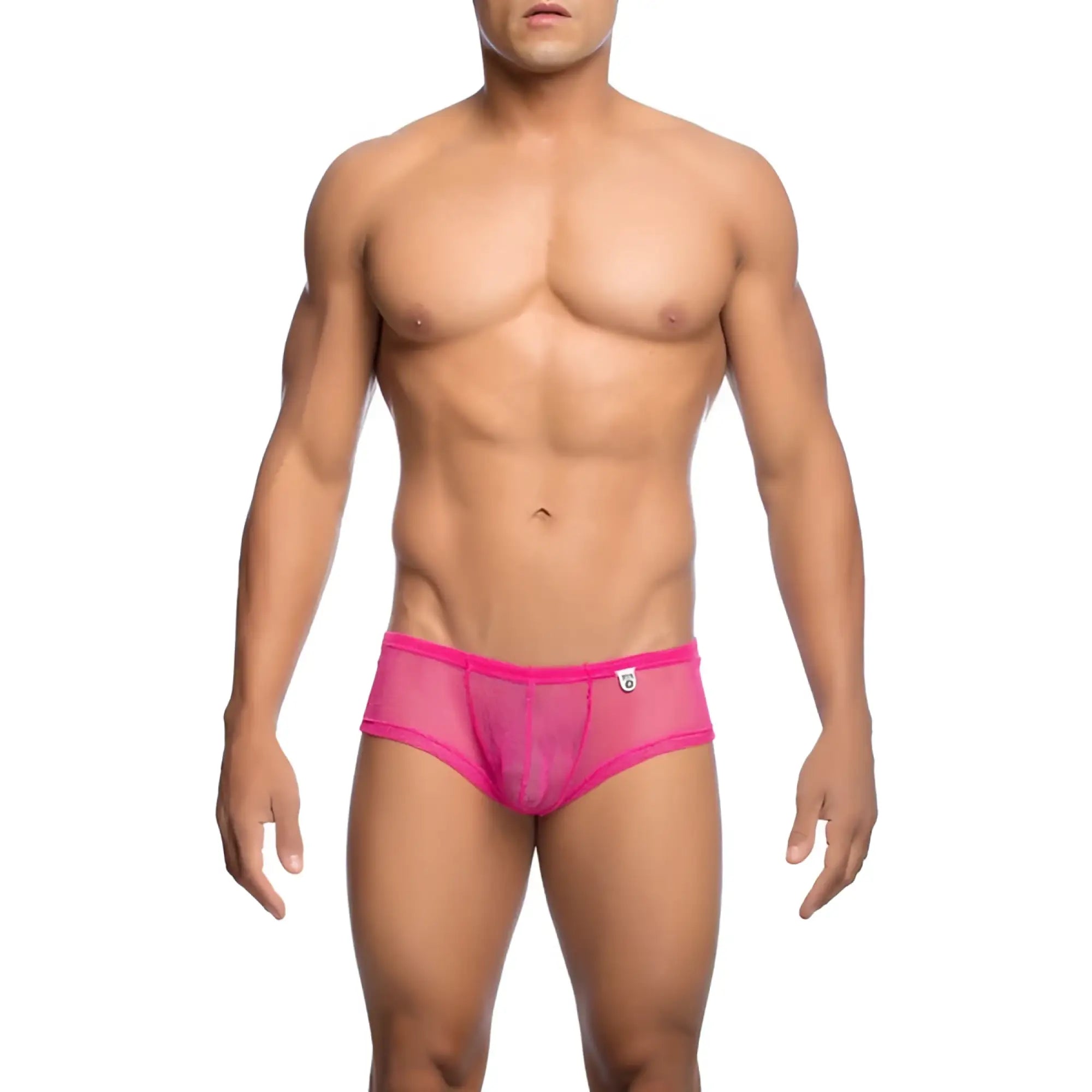 Mob men’s fishnet boxer short bright pink mesh briefs with a snug form fitting design