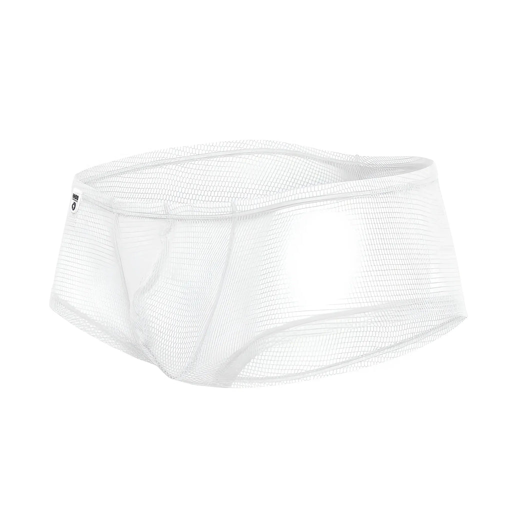 MOB men’s fishnet boxer short in white mesh briefs with a snug, form-fitting design