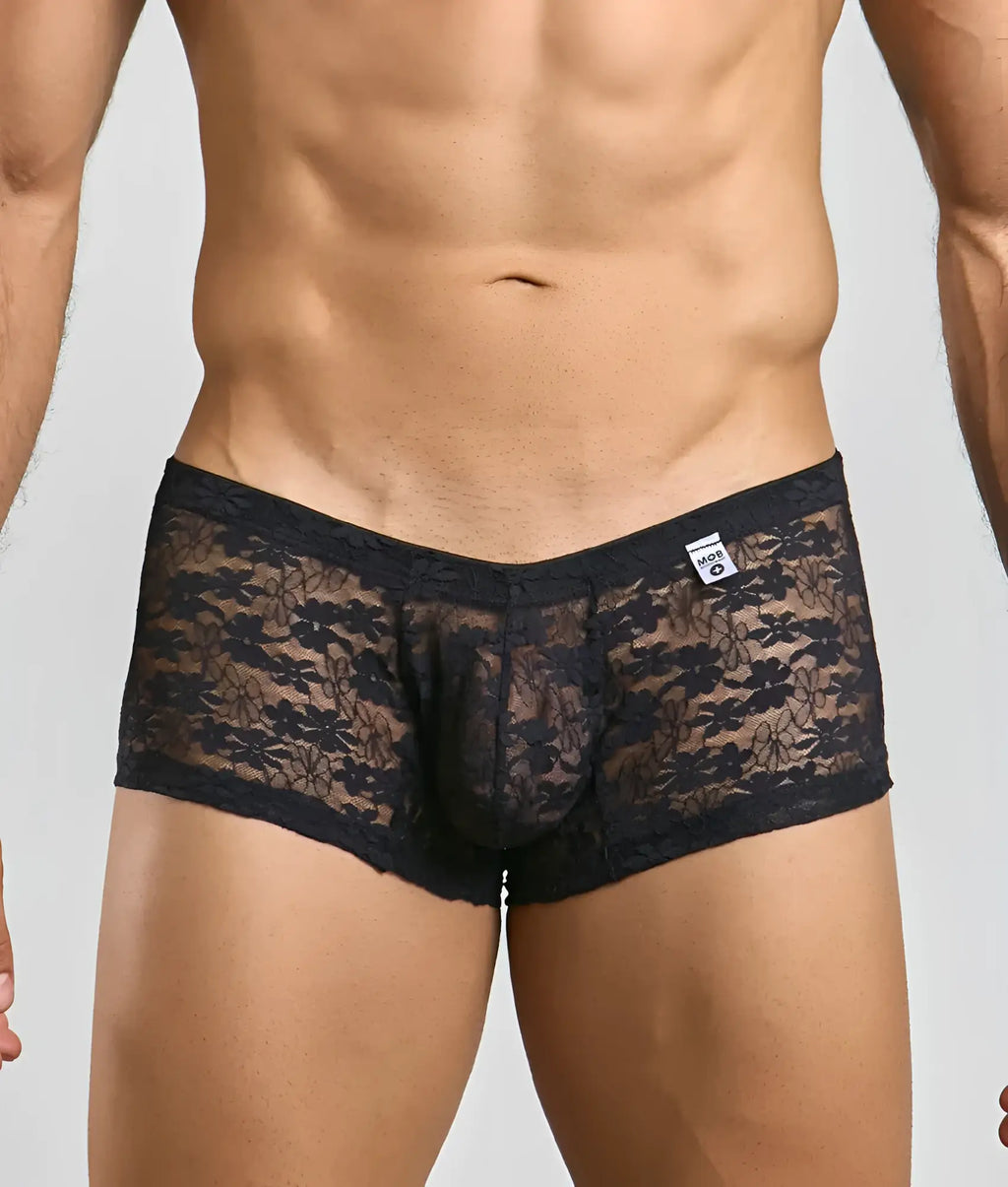 Mob men’s lace boxer black lace underwear with floral pattern and elastic waistband for comfortable fit