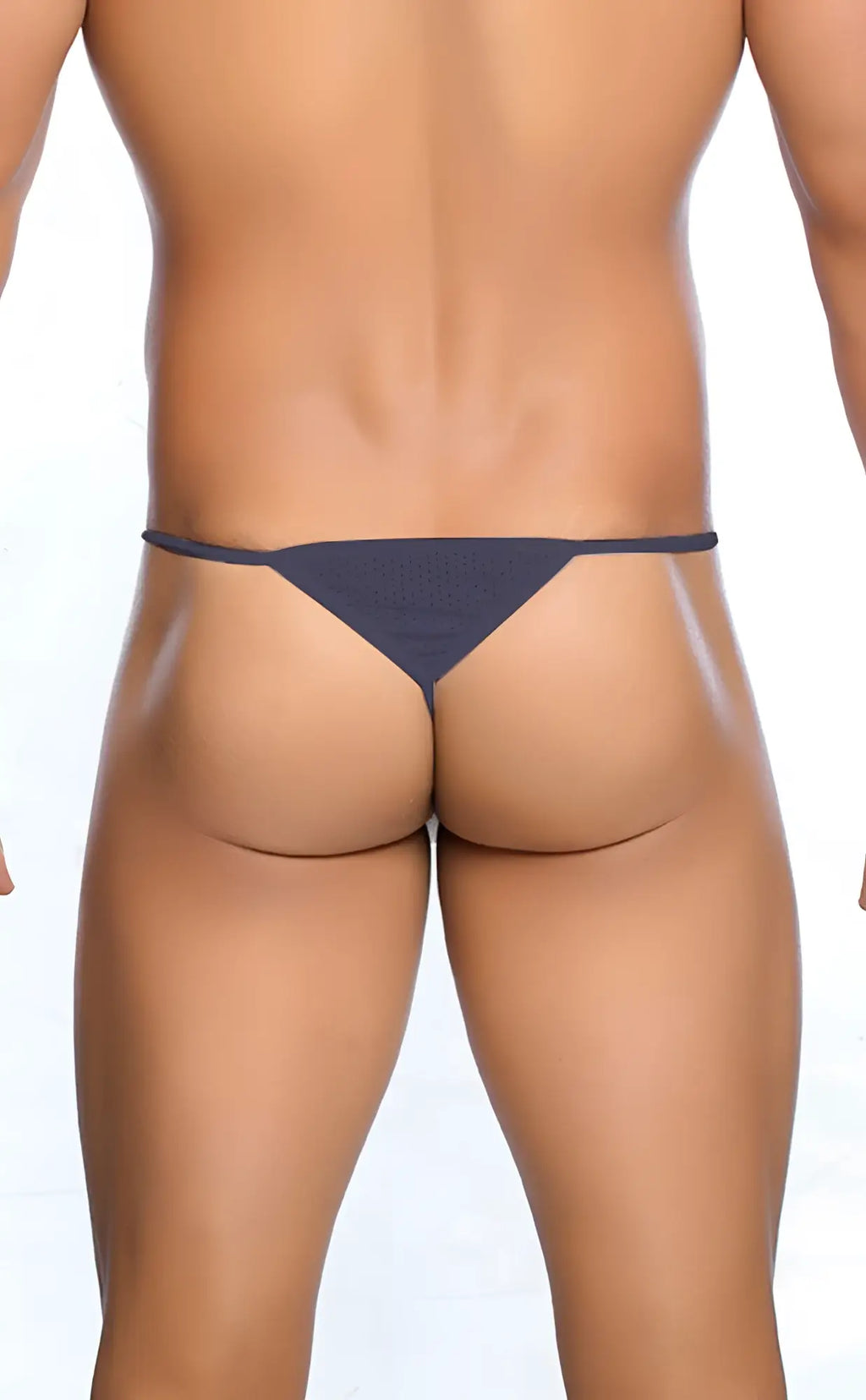 Dark gray minimalist men’s g-string thong with thin straps and smooth microfiber fabric finish from MOB