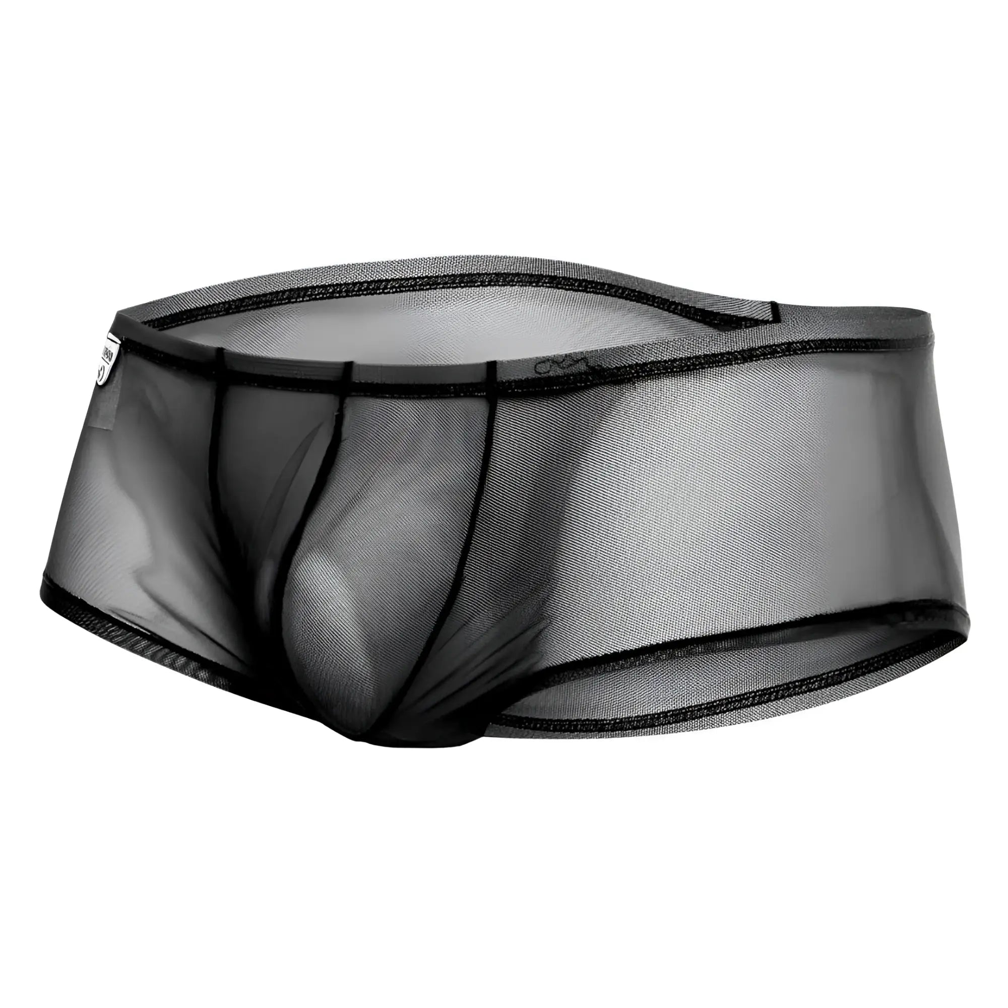 Mob men’s sexy sheer hip brief black sheer mesh underwear with black elastic trim showing front side